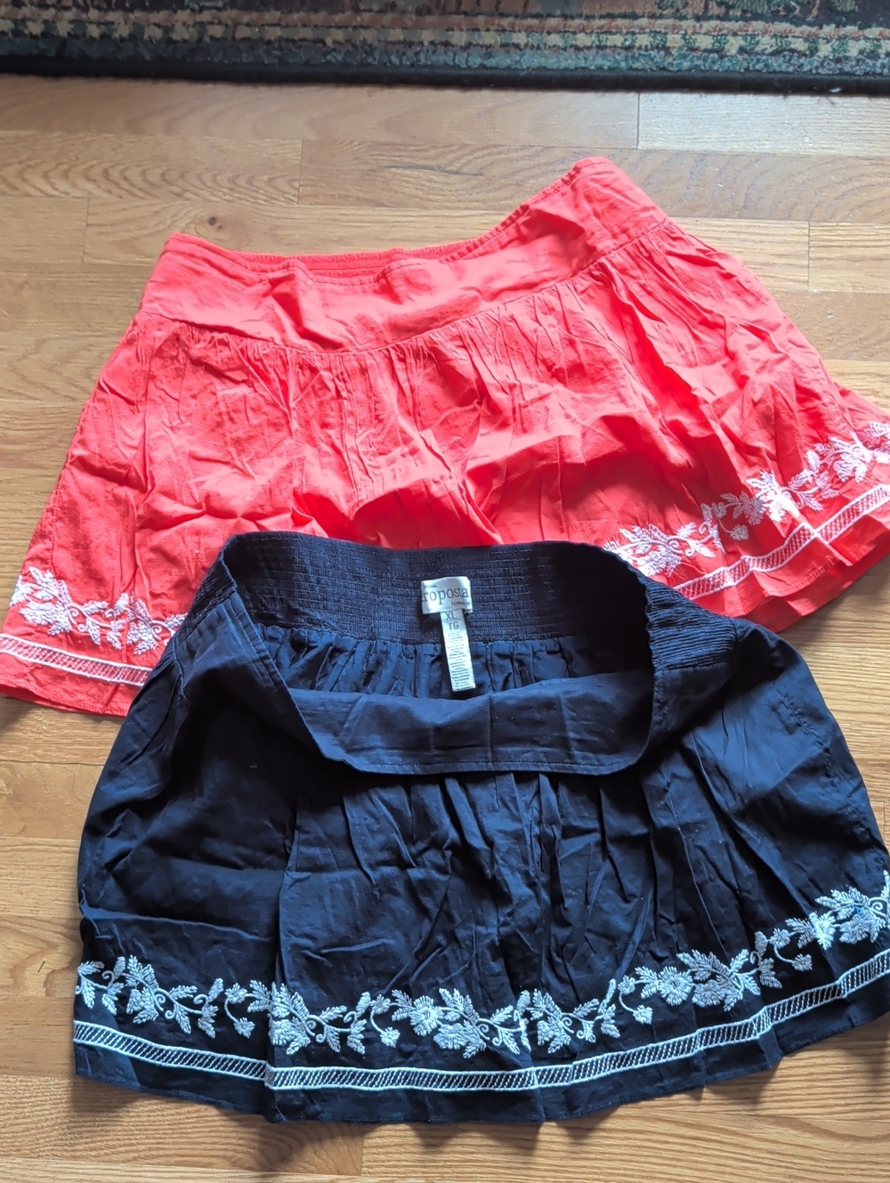 Aeropostale Coral and Navy Embroidered Skater Skirts